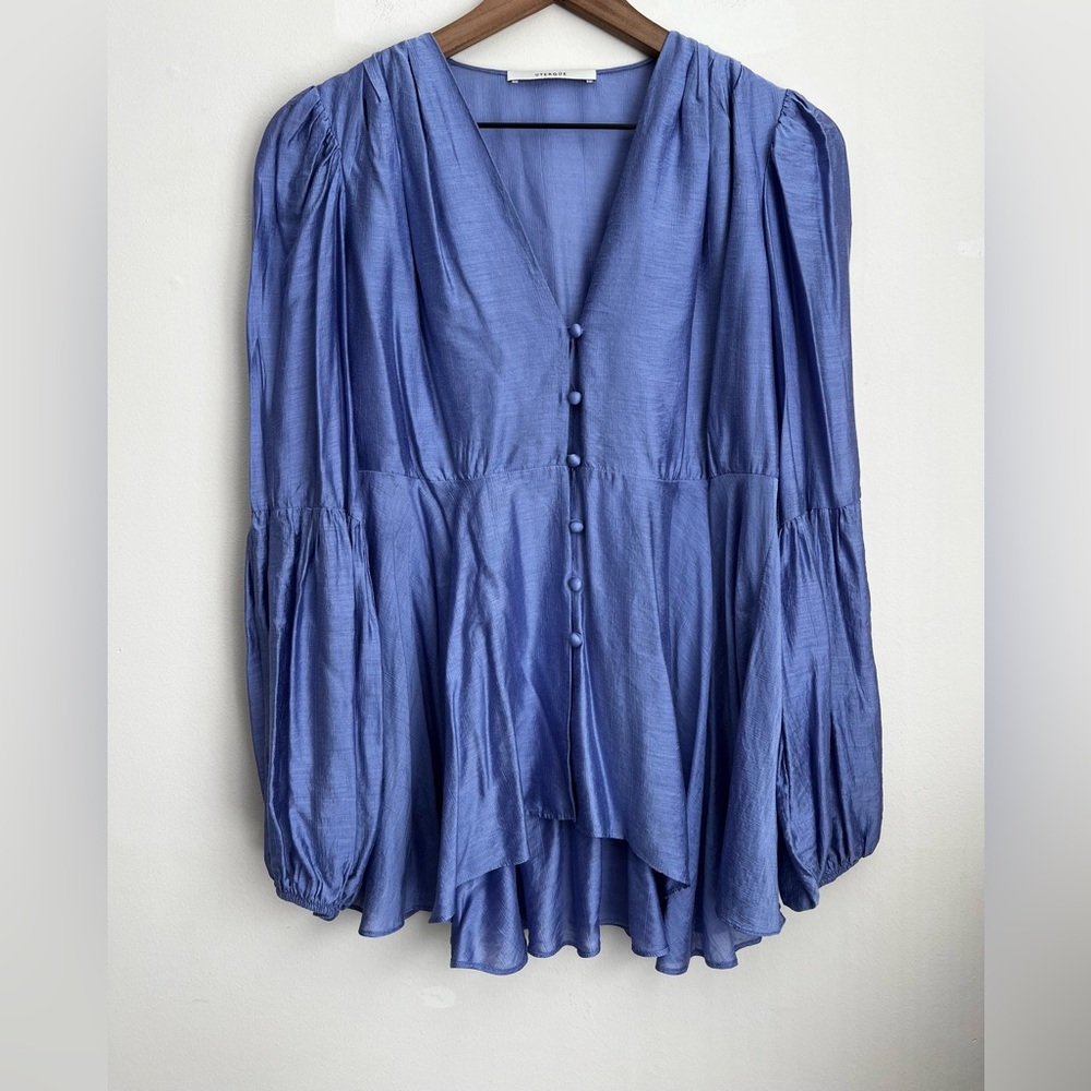 Uterque lavender long sleeve babydoll Blouse Silk blend goddess M